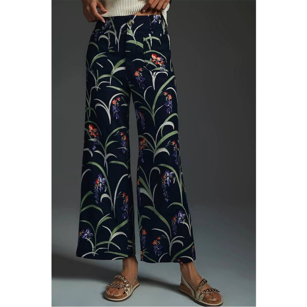 Anthropologie Maeve Colette Navy Wide-Leg Floral Print Pants